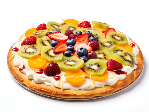 Delicious fruit pizza with isolated white background