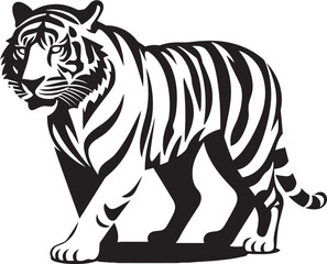 Enchanting Tiger Graphic Mesmerizing Black Vector ArtElegant Tiger Illustration Fine Detailing in Monochrome Majesty