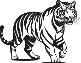 Bold Tiger Portrait Striking Monochrome RepresentationSymmetrical Tiger Outline Balanced Contours in Monochrome
