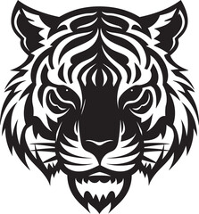 Striking Tiger Line ArtBlack and White Tiger Illustration