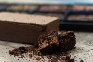 Coco Coir in bricks and broken apart