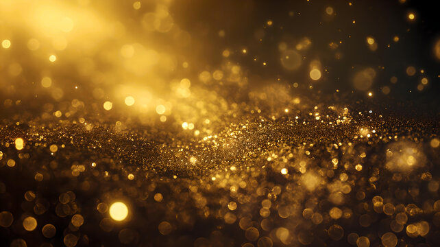 Creative background with blurred golden bokeh on black background for Oscar ceremony or New Year