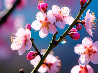 Pink Cherry Blossoms branches in spring