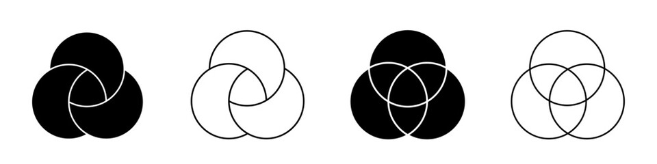 Venn diagram three overlapping circles chart line and solid black frame. Business presentation venn vector chart. - obrazy, fototapety, plakaty