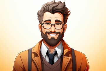 bearded businessman handsome professor with glasses illustration cartoon vector in white background