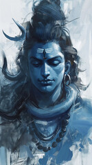 Mystical Painting of Lord Shiva, Weaving Hairs, Dynamic look, Brush Strokes effect