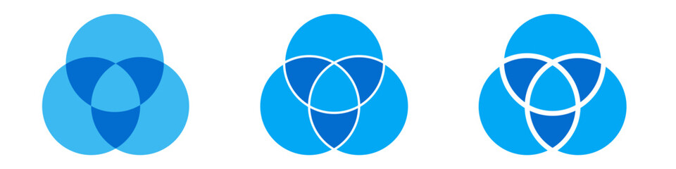 Fototapeta premium Venn diagram three overlap circles chart. Business presentation venn vector chart.