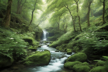 Obraz premium water flow in the woods forest 