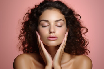 Naklejka premium Woman with her hands covering her face. Can be used to depict emotions such as frustration, stress, or sadness. Suitable for various applications