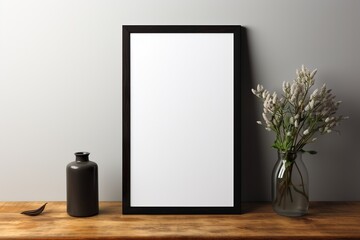Black frame isolated on transparent background, Portrait black wooden frame mockup, Vertical poster mockup
