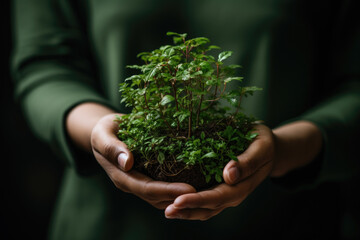 Person holding small plant in their hands. Perfect for illustrating growth, sustainability, and gardening concepts