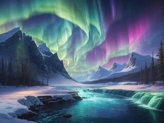 "Aurora Borealis Marvel: AI Art Illuminating a Dam in a Celestial Dance with Pensile Grace"