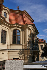 Fototapeta na wymiar Prague, Czech Republic - July 5, 2023 - Facade of Gallery Portheimka on a sunny summer morning
