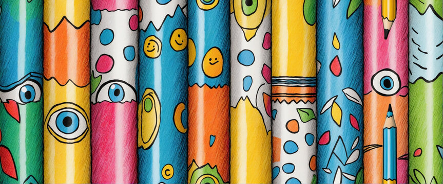 Vibrant Kids' Pencil Art Collection: Whimsical Hand-drawn Patterns and Playful Scribbles