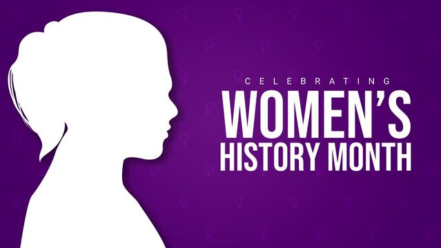 Women's history month 4k typography animation with woman silhouette. Movement for women's rights