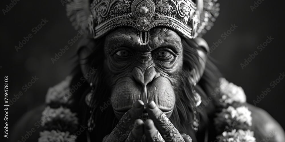 Aufkleber A black and white photo of a monkey wearing a crown. Perfect for adding a touch of whimsy to any project or design