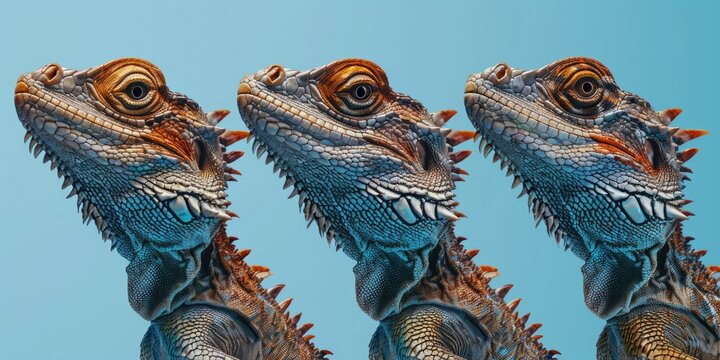 A group of lizards sitting on top of each other. Can be used to depict unity, teamwork, or hierarchy in nature