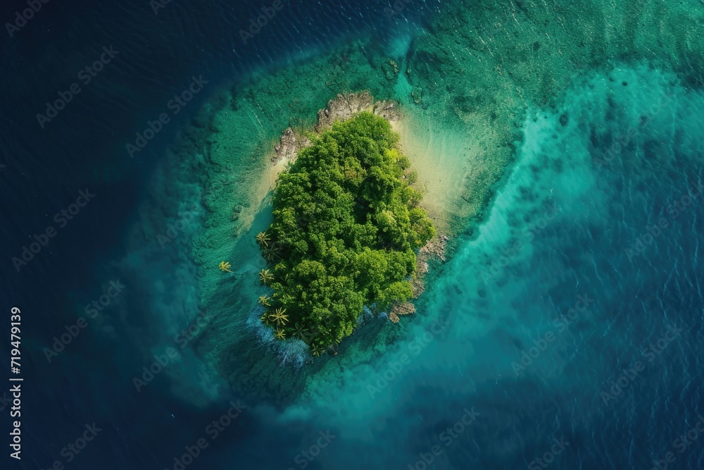 Poster a small island in the middle of the ocean. perfect for travel and nature-themed projects