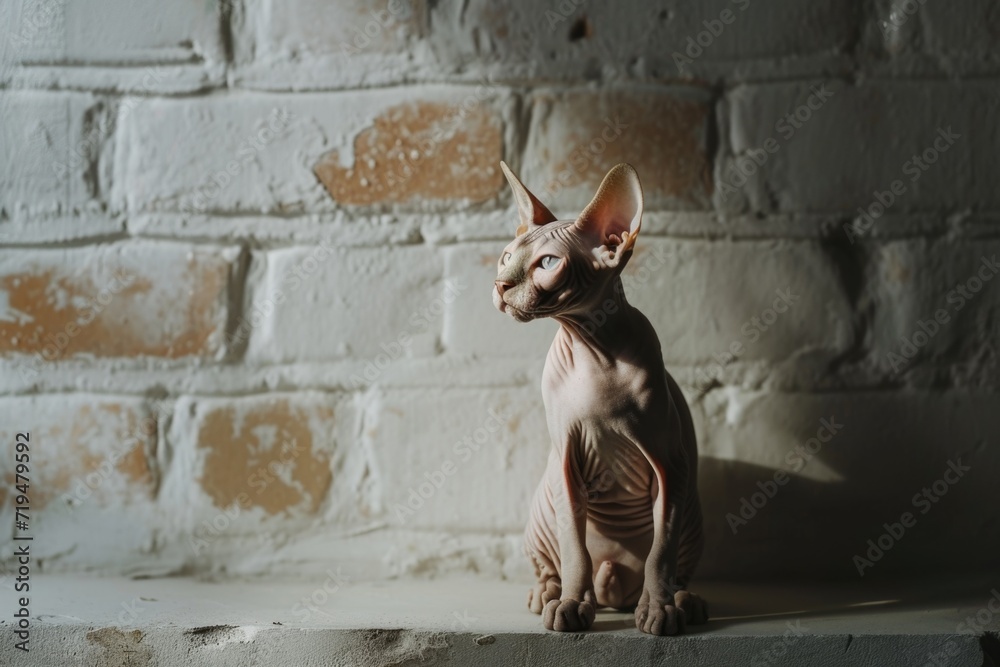 Aufkleber a sphy cat sits on a ledge in front of a brick wall. suitable for various uses