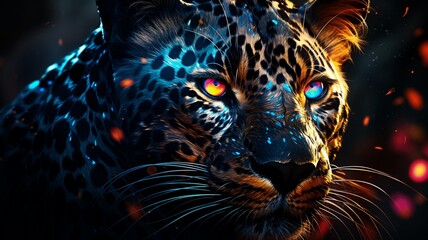 Close up of a leopard's face on a black background Ai generated art