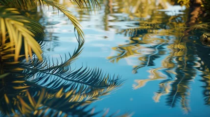 Foto auf Leinwand Palm trees are reflected in a pool of water. Perfect for tropical themes and serene landscapes © Fotograf