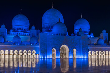 Amazing night view at Mosque, Abu Dhabi, United Arab Emirates.