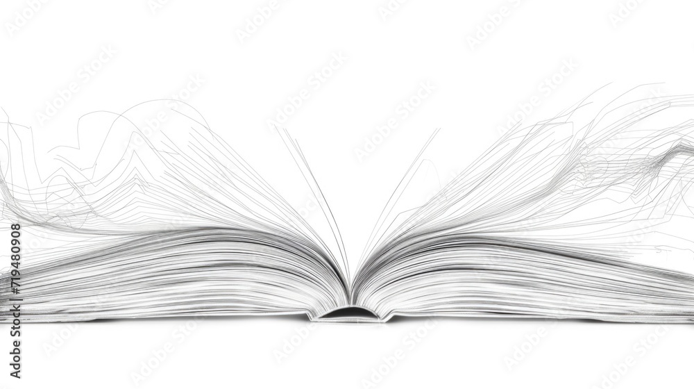 Poster an open book with lines coming out of it. can be used for educational or creative purposes