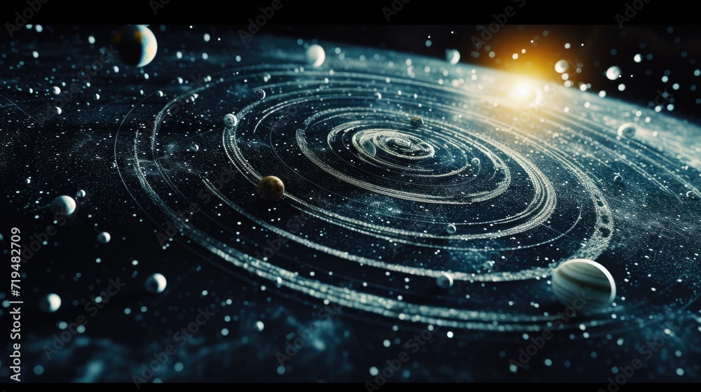 Aufkleber A captivating image featuring a space scene with multiple planets. Ideal for science fiction enthusiasts or educational materials on astronomy