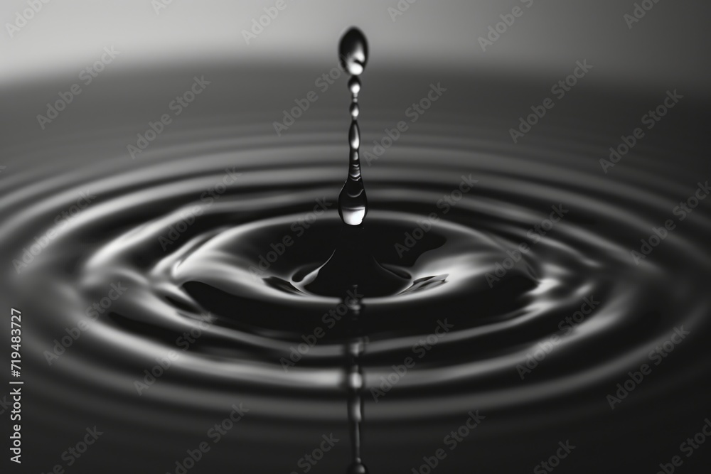Poster a close-up, black and white photo capturing the beauty of a single water droplet. this minimalist im