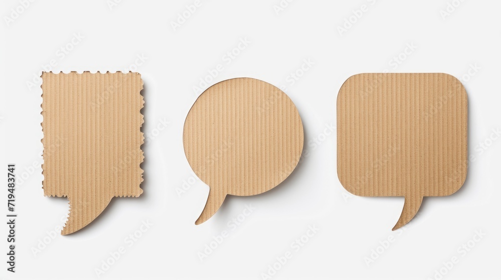 Aufkleber three cardboard speech bubbles placed on a white surface. suitable for various communication and adv