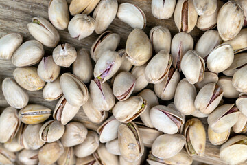 Salted fried pistachios on the table