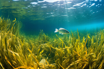 Fototapeta na wymiar Underwater Scene with Fish and Seagrass