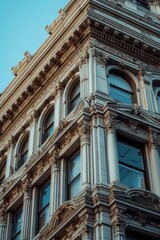 A tall building with a clock on top. This picture can be used to depict a cityscape or as a symbol of time and punctuality