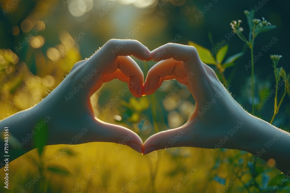 Poster a person is creating a heart shape with their hands. this image can be used to represent love, affec