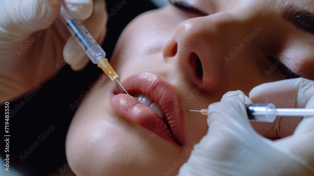 Aufkleber a close-up image of a person receiving an injection. this image can be used to illustrate medical pr