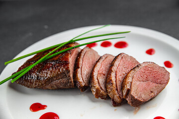duck breast fried meat second course meat poultry tasty fresh healthy eating cooking appetizer meal...