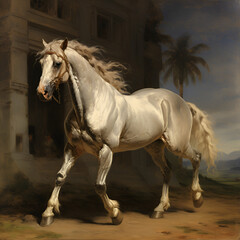 white horse running in the desert