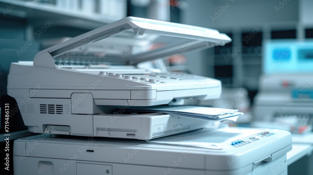 Leinwandbilder a stack of printers sitting on top of each other. versatile and practical for various office needs