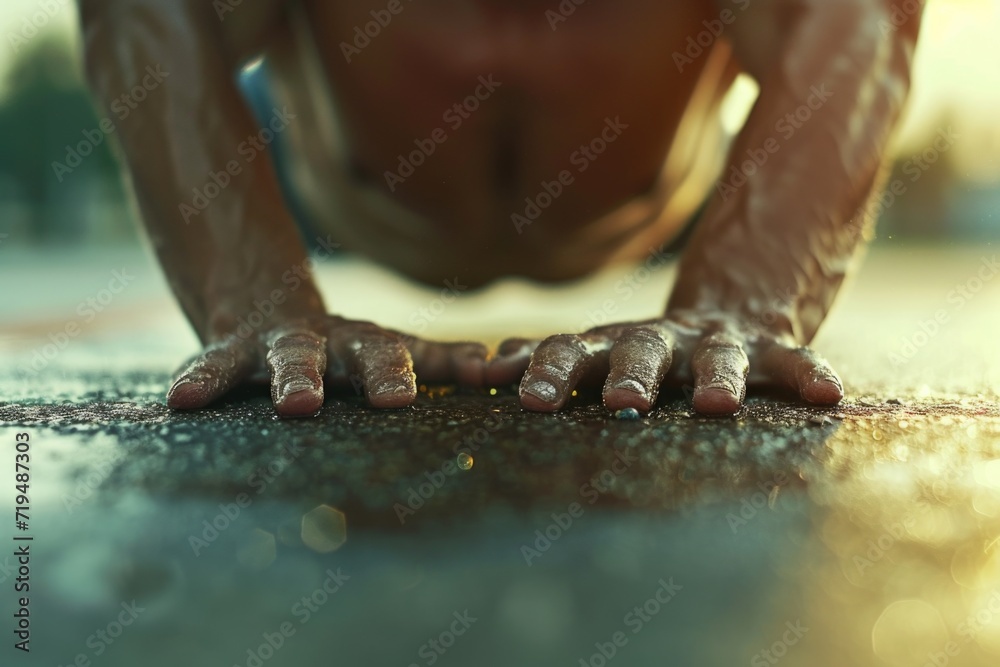 Poster Person performing a push-up exercise. Suitable for fitness and exercise-related content