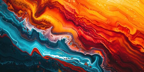 A detailed view of a painting featuring vibrant orange and blue colors. Suitable for art enthusiasts and interior design projects - obrazy, fototapety, plakaty