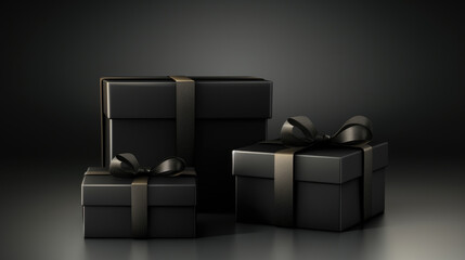 Two black boxes with black bow, perfect for gifting or packaging. Can be used for various occasions and events