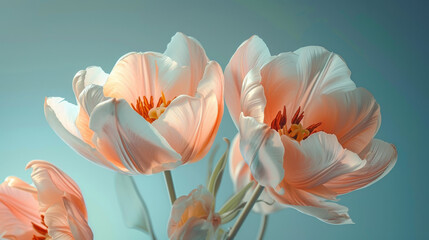 Delicate pink tulips with soft petals in full bloom against a dreamy backdrop.