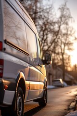 A van parked on the side of the road. Can be used to depict roadside scenes or transportation concepts - obrazy, fototapety, plakaty