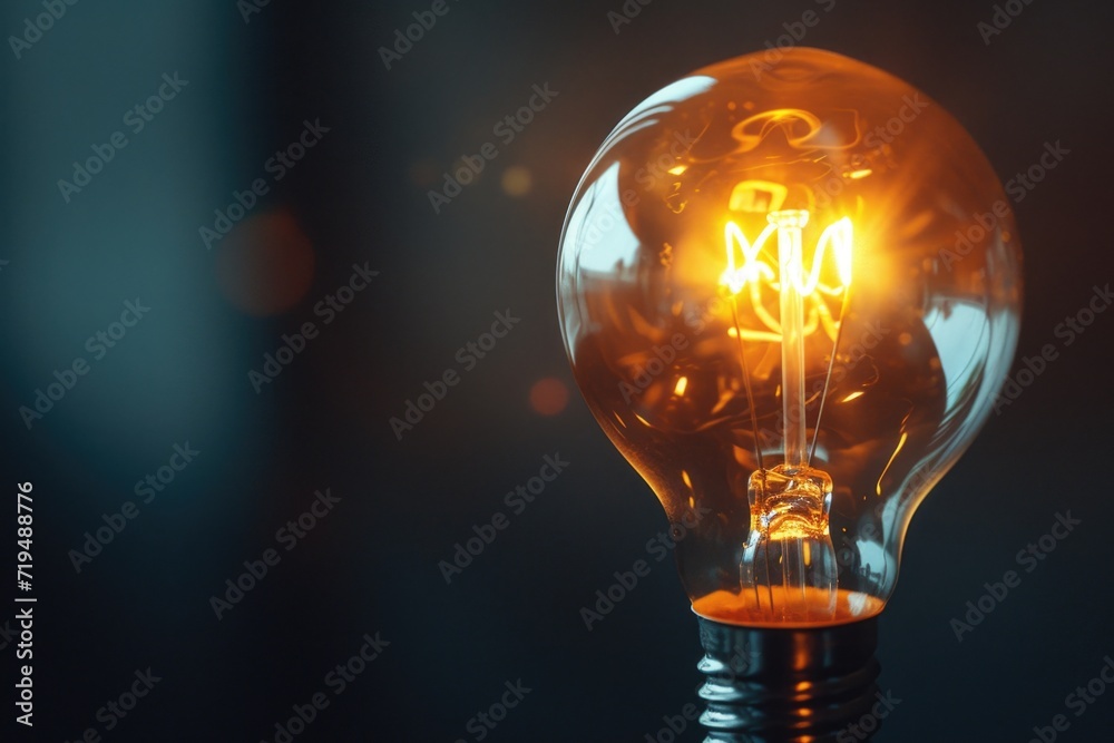 Poster a light bulb sitting on a table. can be used for concepts related to innovation, creativity, and ide