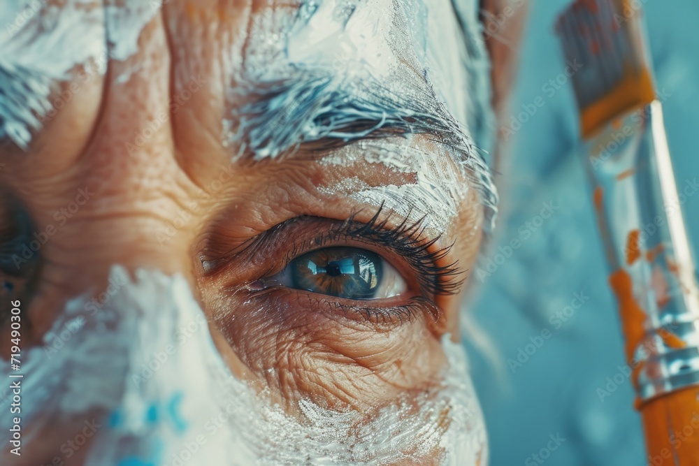 Poster a close-up view of a person's eye with a brush. this image can be used for various artistic and make