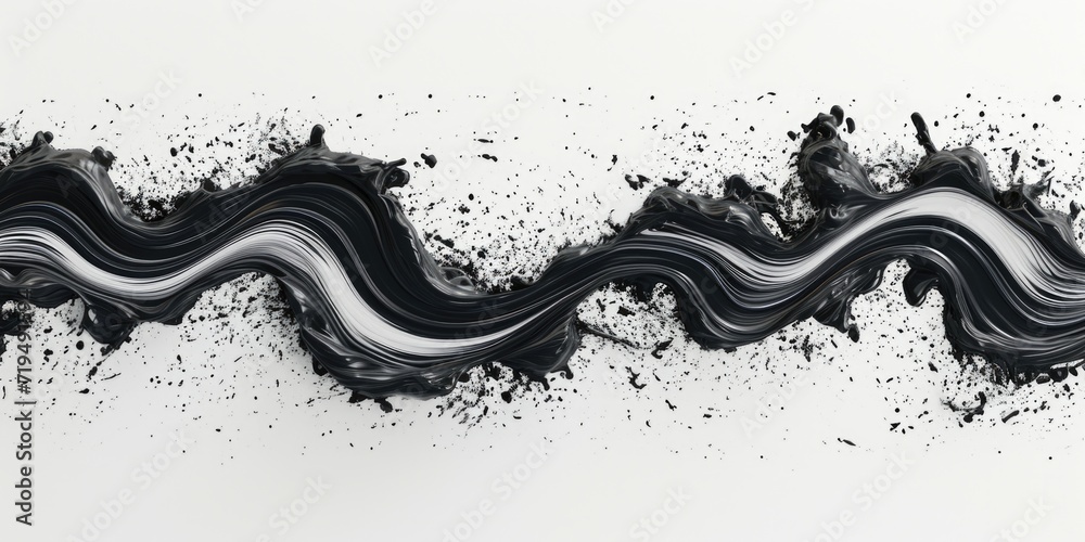 Poster A striking black and white image capturing a wave of paint. Versatile and visually appealing, this picture can be used to add a touch of creativity and abstractness to various projects