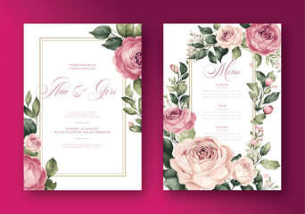  Vector elegant wedding invitation with beautiful flowers watercolor paint 