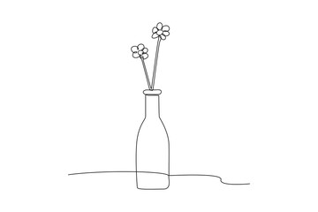 One single line drawing of two flowers in one vase. Trendy greeting card, invitation, logo, banner, poster concept continuous line draw design graphic vector illustration