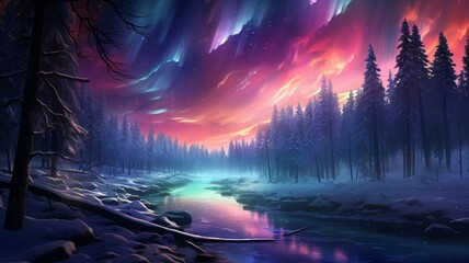 Colorful night landscape illustration wallpaper Ai generated art