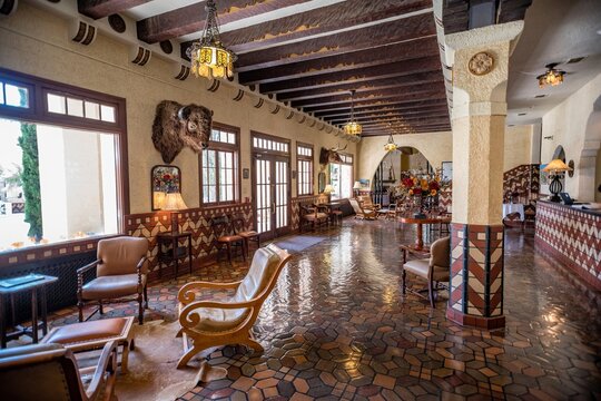 Interior lobby of the famous El Paisano  Hotel in Marfa, Texas.